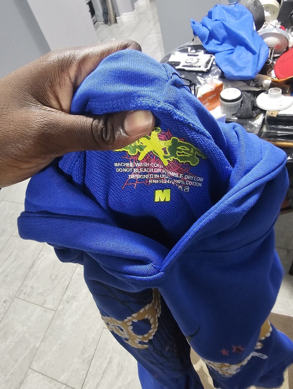 Blue Sp5der-Style Web Hoodie Size M - Picture 4 of 5